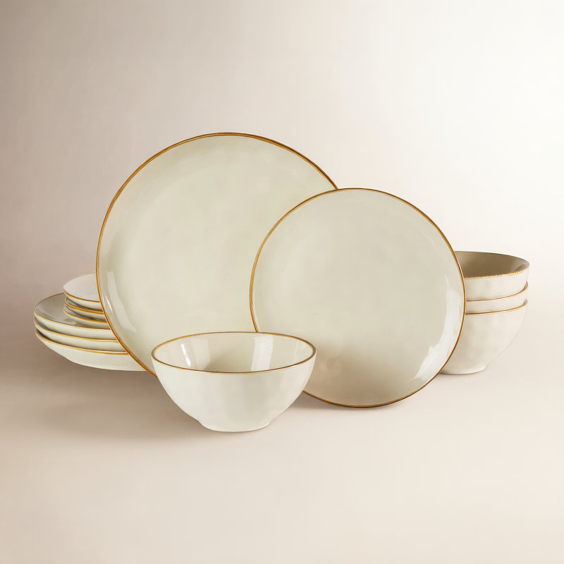 Service de table en grès 12 pièces Leny - Service pour 4, Blanc vanille