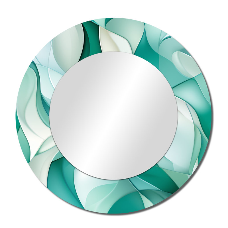 Motif côtier mosaïque vert clair Richmon - miroir abstrait, miroir mural rond vert, impression sur métal, 36 po x 36 po