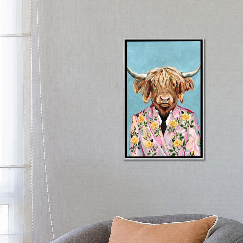 « Vache » par Heather Perry-impression, Pas de tapis, H 26 po x l 18 po x 1,5 po, Toile avec cadre argenté