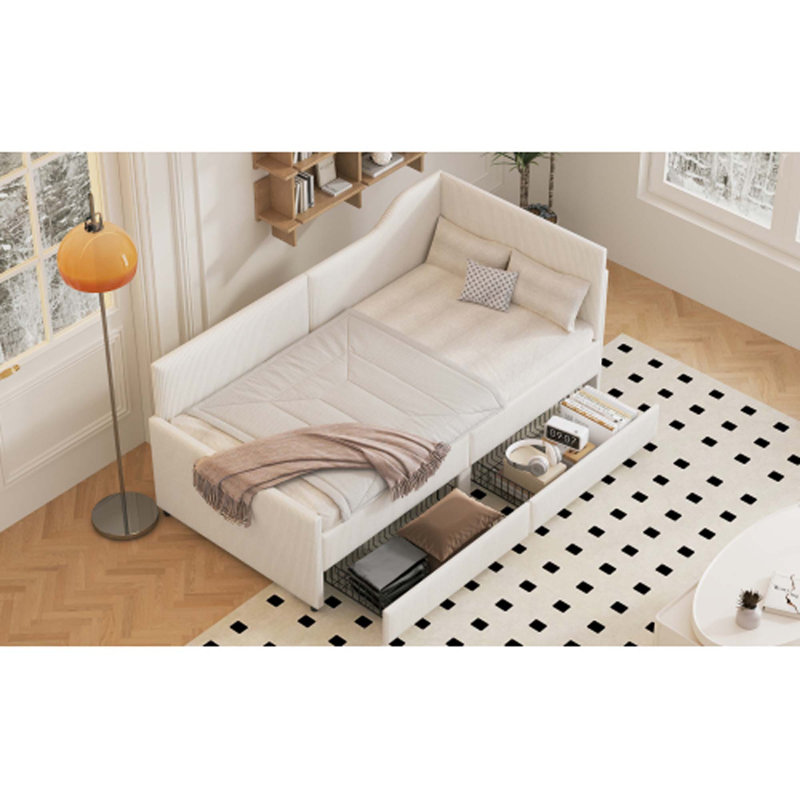 Lit de jour en L rembourré avec 2 tiroirs de rangement, Beige