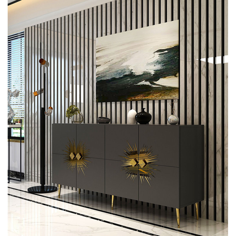 Olivia 150cm Console Table, Grey/Gold
