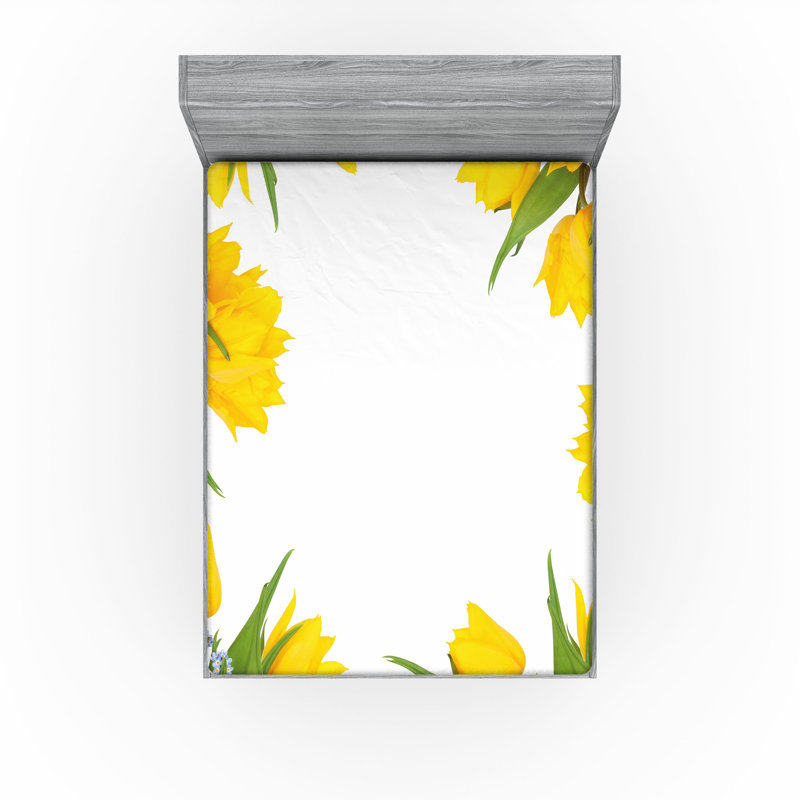 Drap-housse orange Ambesonne, Drap-housse de taille très grand, Vert fougère, moutarde / floral