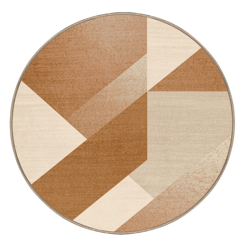 Machine Washable Wynsum Modern Solid Color Rug in Beige – Beige Binding, 5' Round