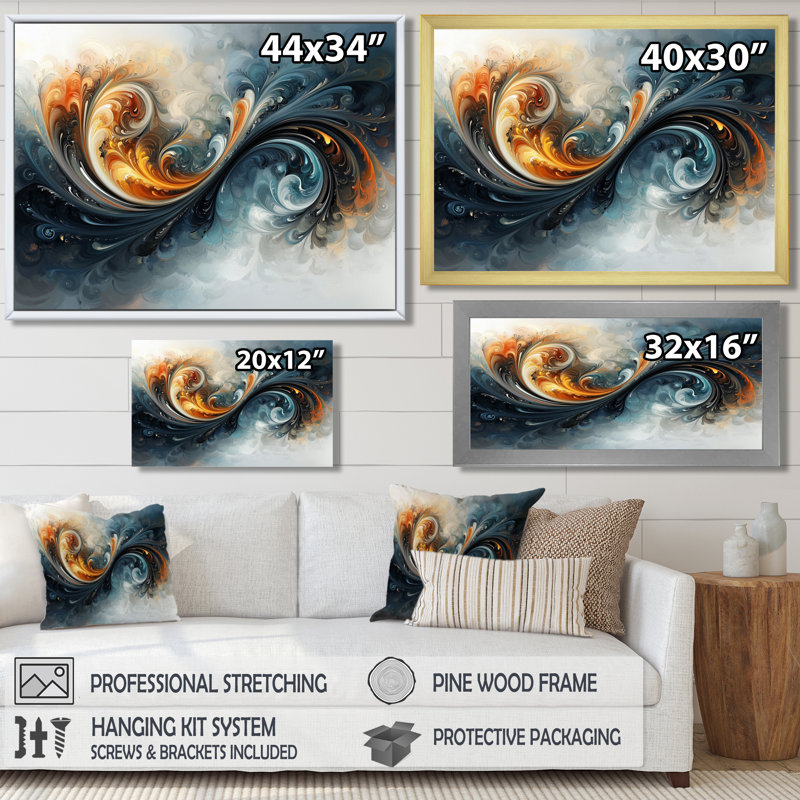 «Parallel Streams Of Fractal Horizon II», art abstrait spirale moderne, H 12 po x l 20 po, Impression encadrée flottante
