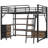 Queen Size Metal Loft Bed With Desk, Led, Storage Shelves And Comfortable Footing Led Lighting, Drawers Stable Support-1160372199