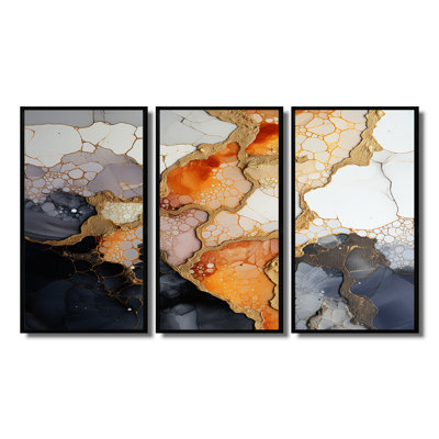 «Slab Structures» - ensemble d'art mural en marbre orange, blanc et noir