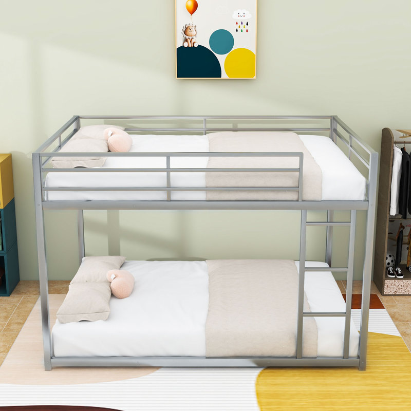 Full Over Full Metal Bunk Bed With Ladder, Silver
