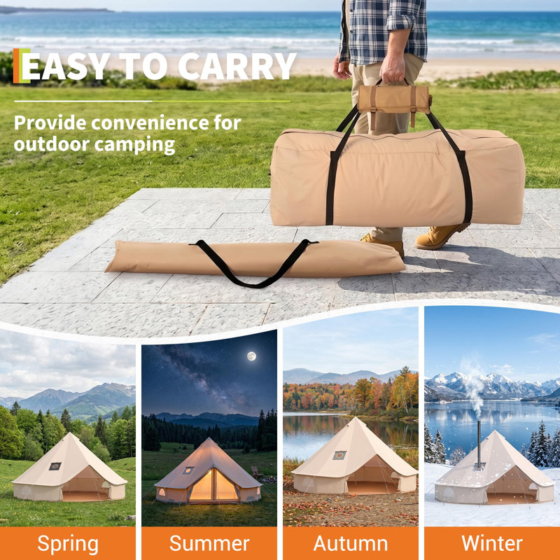 Toile en forme de cloche de tente avec prise de poêle, yourte Glamping 4 saisons avec plancher en PVC et fenêtres en filet, tente chaude pour le camping, 9,84 pi