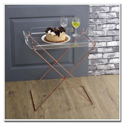 Clear and Copper Tray Table with Removable Tray