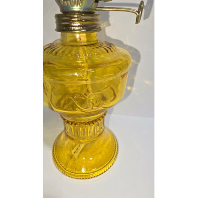 Lampe à huile en verre jaune/doré de 13 pouces avec 2 mèches