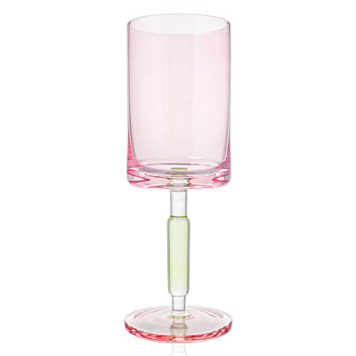 Verres à vin à pied vert et rose, lot de 6 - Rose et vert