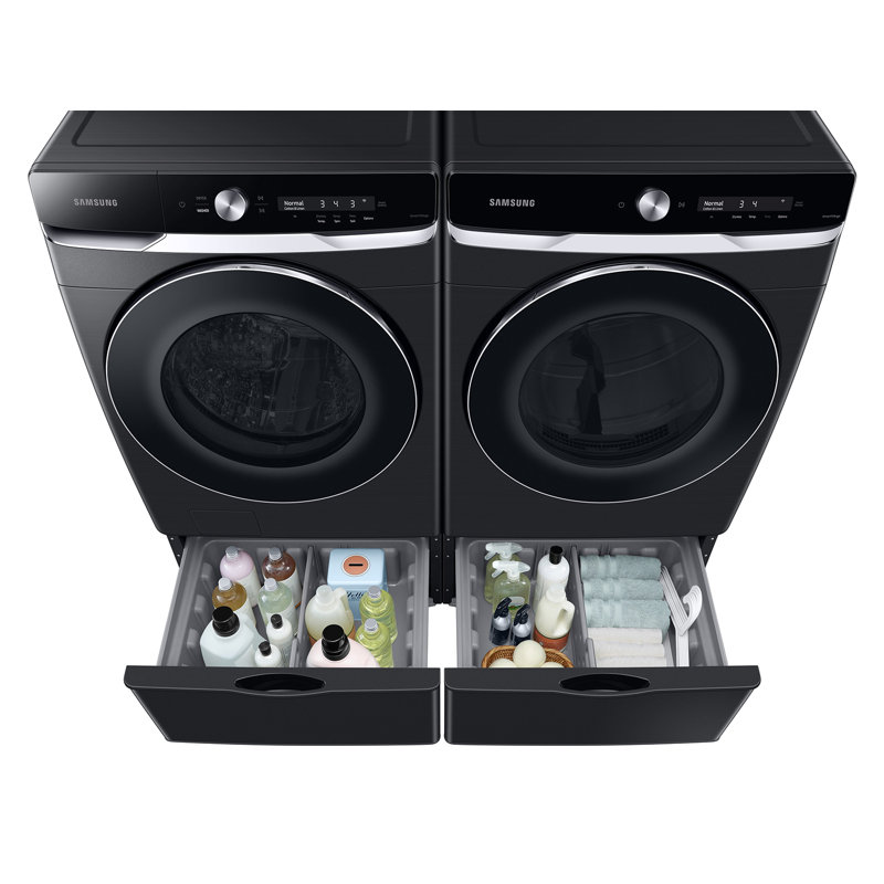 Samsung 7.5 Cubic Feet Cu. Ft. Smart Electric Stackable Dryer with Steam Dry in Brushed Black, Gas