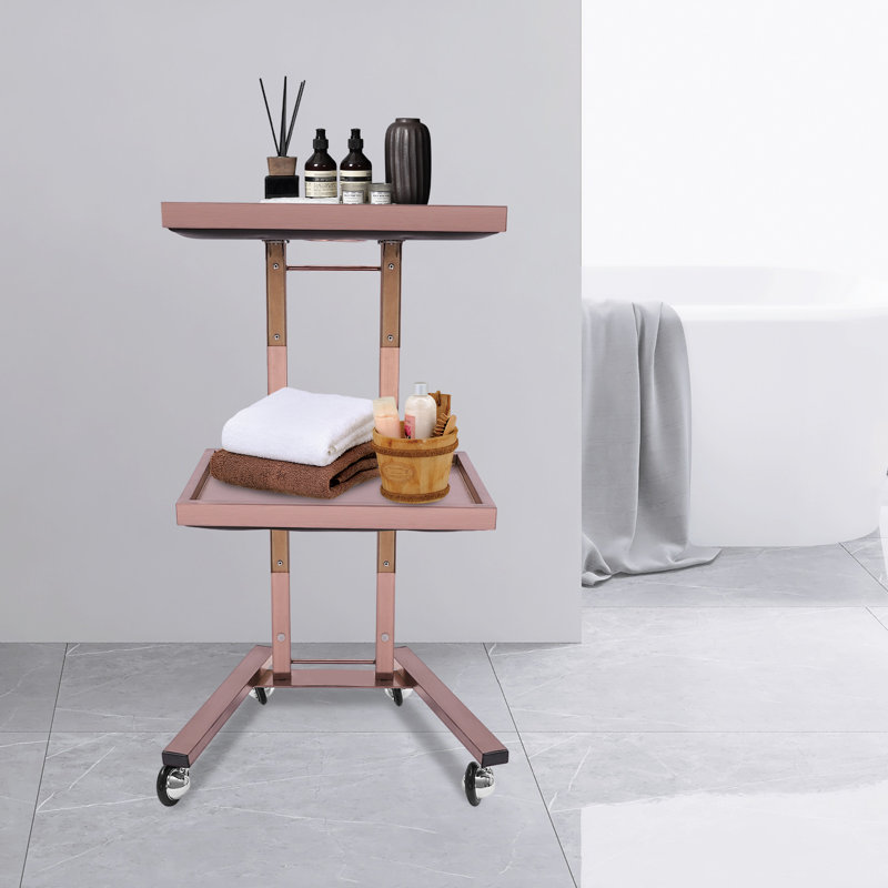 2-Tier Hair Salon Cart with Trays and Casters 34.3" H x 19.3" W, Or rose