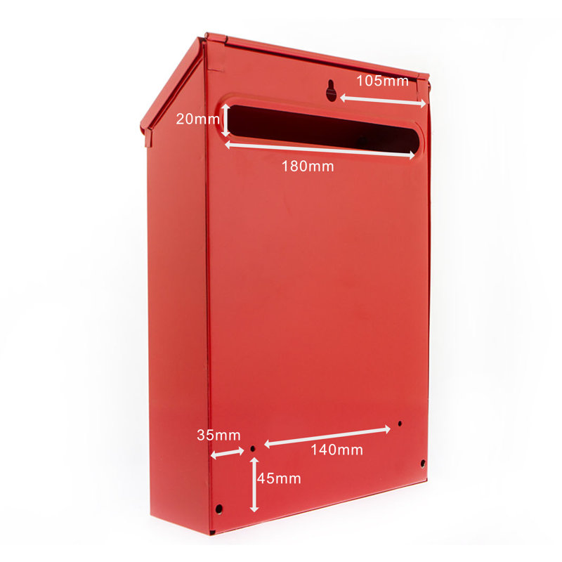 Avon Rear Entry Wall Mounted Galvanised Steel Lockable Weatherproof Post Box - 21x30x7cm, Red