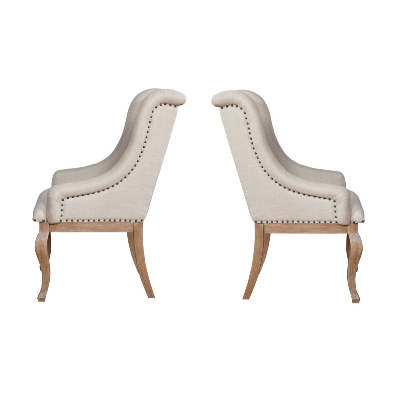 Cream Upholstered Arm Chair with Barley Brown Wooden Legs
