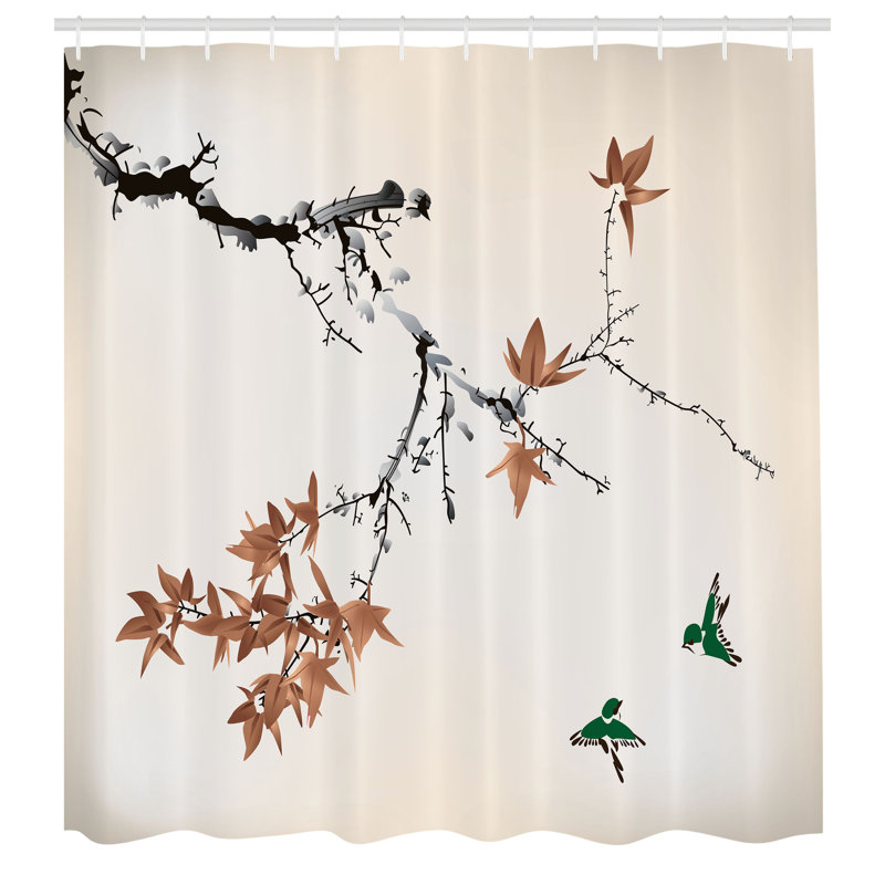 Ensemble de rideau de douche japonais + crochets, H 70 po x l 69 po, Brun sable