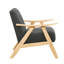 Chaise moderne et confortable en tissu gris foncé, base en bois massif et fauteuil à ressorts ensachés, revêtement en tissu texturé pour le salon-1142954057