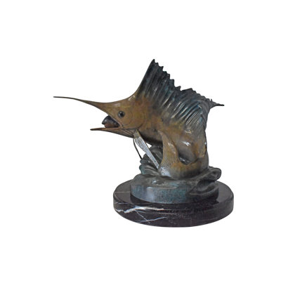 Alger Sailfish Catching a Small Fish in Action Bronze Statue - Size: 26" x 16" x 25"H.