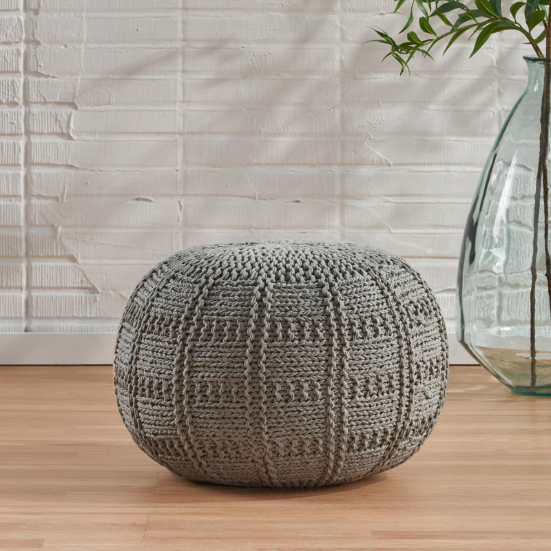 POUF ROND EN COTON TRICOTÉ 20 X 20, Gris