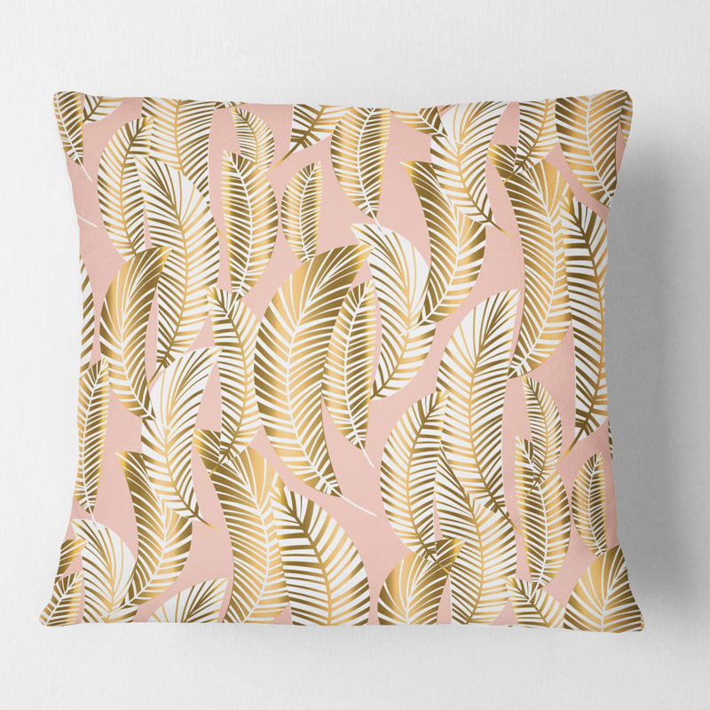 Coussin Golden Palm Leaves I - Mid-Century Modern, 18 po x 18 po