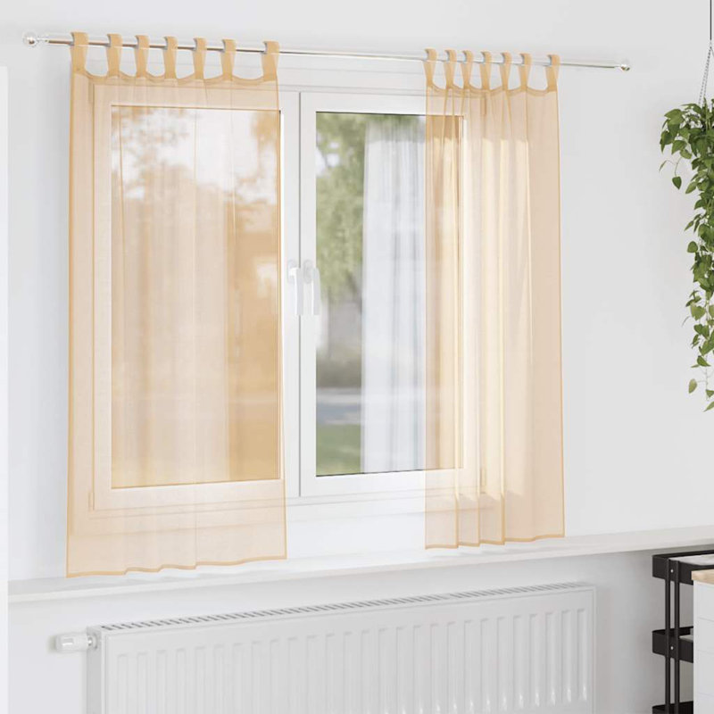 Voile Curtains With Rod Pockets 2 Pcs, 140cm Width x 140cm Drop, Sand