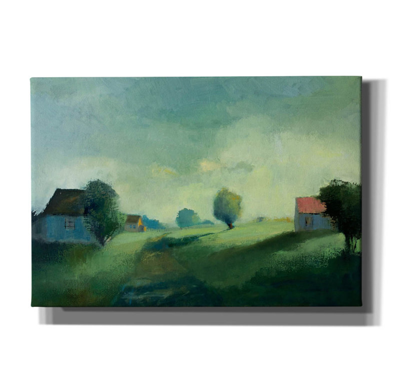 «Salmon toit dans le brouillard du soleil» par Jan L. Waldron, art mural sur toile, H 18 po x l 26 po x P 0,75 po