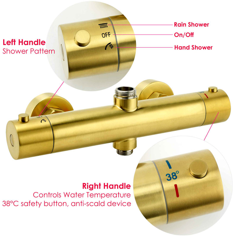 Azaleyah Exposed Thermostatic Mixer Twin Round Slider Bar Complete Shower System with Dual Shower Head