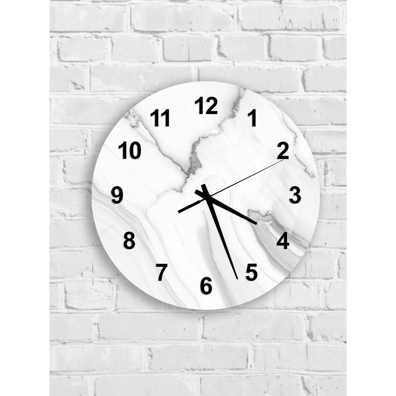 Horloge murale en verre trempé à motif de marbre, style contemporain, blanc, décoration de maison, décoration intérieure, style moderne
