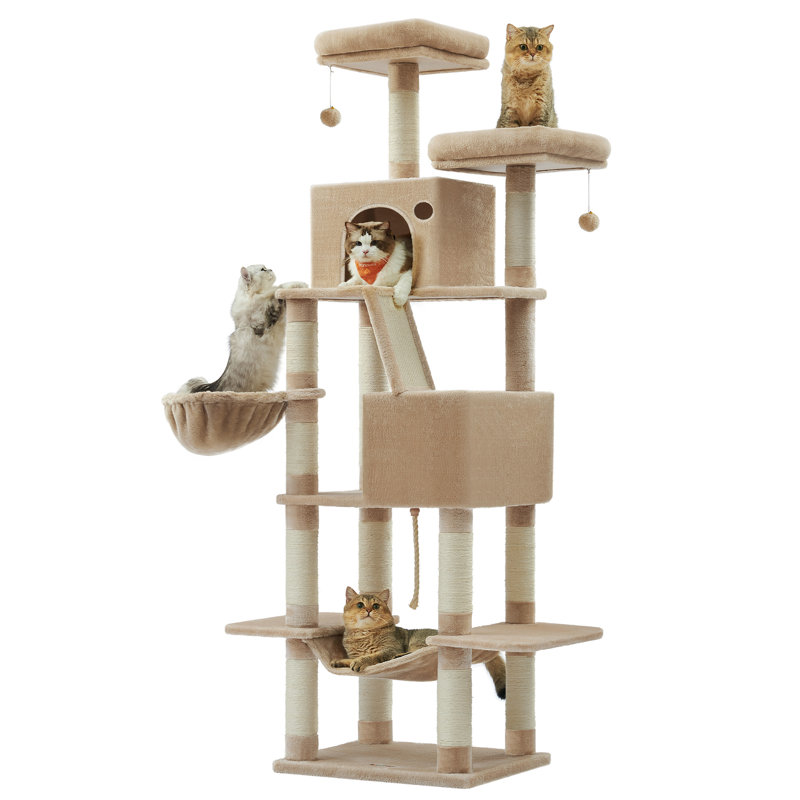 206cm H Cat Tree, Camel Brown, 206cm H X 50cm W X 60cm D