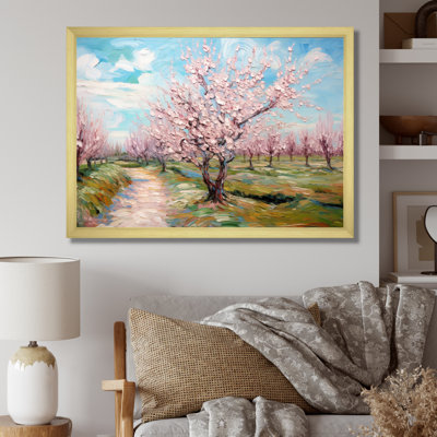«Vangogh Blooming Cherry Trees» encadré sur toile par Vincent Van Gogh, peinture