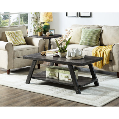 Table basse en bois dur gris anthracite avec espace de rangement supplémentaire