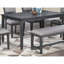 Salle à manger 6 mélange. Table rectangulaire grise, 4 chaises, banc. Coussins rembourrés, fabrication en bois d'hévéa, mélange décontracté moderne de 6 pièces. Sièges rembourrés, structure,-761335440-761335442
