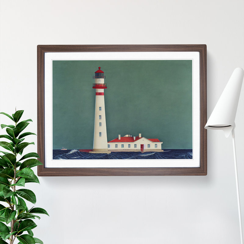 Impressive Lighthouse - Single Picture Frame Print, 34cm H x 46cm W x 2cm D, Walnut