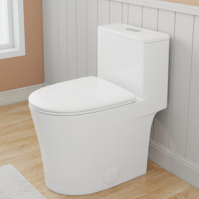 One-Piece Dual Flush Toilet with Rimless Tornado Flush, ADA Comfort Height 17", 12-Inch Rough-In, Soft-Close Seat, WaterSense Certified, 0.8/1.28 GPF, Glossy White