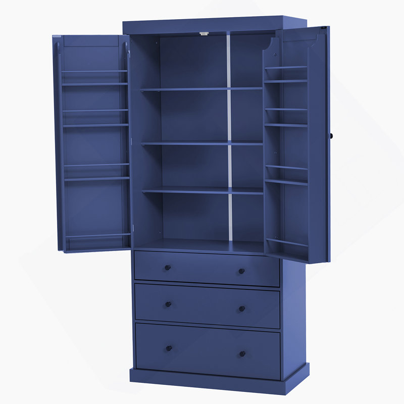 Armoire de cuisine, armoire de rangement autoportante avec 3 tablettes réglables, 3 tiroirs pour la cuisine et la salle à manger