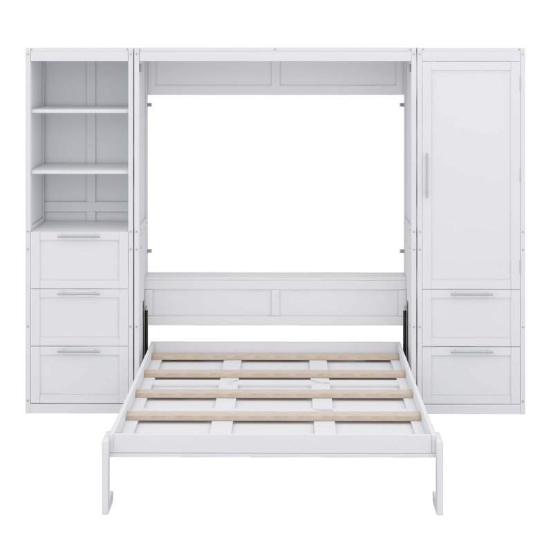Grand lit escamotable mural avec garde-robe supplémentaire, Blanc