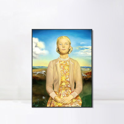 Reproduction giclée sur toile encadrée du portrait de Madame Winston par Salvador Dali, décoration murale pour salon, maison ou bureau (cadre fin noir, 61 x 81 cm)
