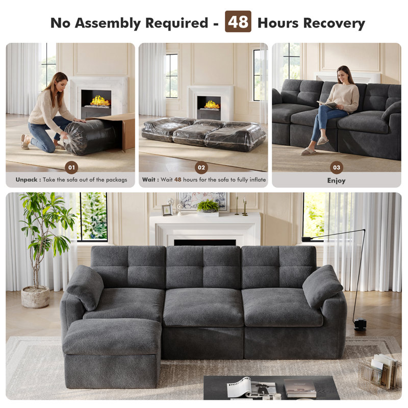 Modular 4-piece Cloud Sectional Sofa With 27.6" Extra Deep Seats, 111”w Reversible Couches With Ottoman, Black Chenille