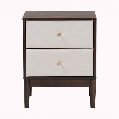 Prinpop Brown Finish 2-Drawer Nightstand With Metal Drawer Knob, 23.15" H X 18.47" W X 15.38" D