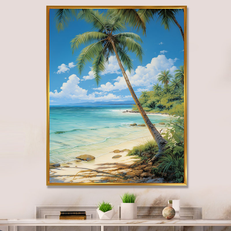 «Baltzer Palm Trees Palms I», reproduction d'art sur toile, H 44 po x l 34 po x P 1,5 po, Cadre flottant doré