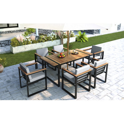 7 Pieces Outdoor Dining Set Patio Dining Table And Chair Set With And Removable Cushions For Patio, Backyard, Garden, Grey