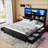 King Bed Frame With High Storage Headboard, LED Light, Charging Station, And 4 Drawers, No Box Spring Needed, Noise-Free, All-Metal Support, Black-1543919280