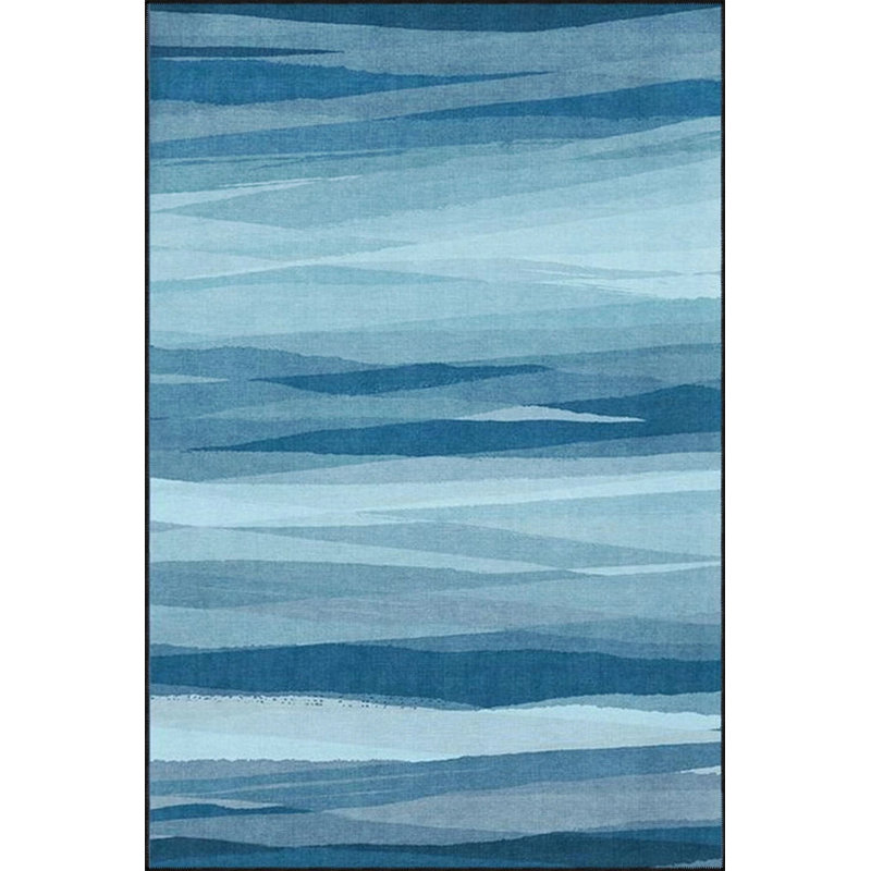 Tapis décoratif lavable à rayures bleu foncé, Rectangle 2 pi 4 po x 4 pi