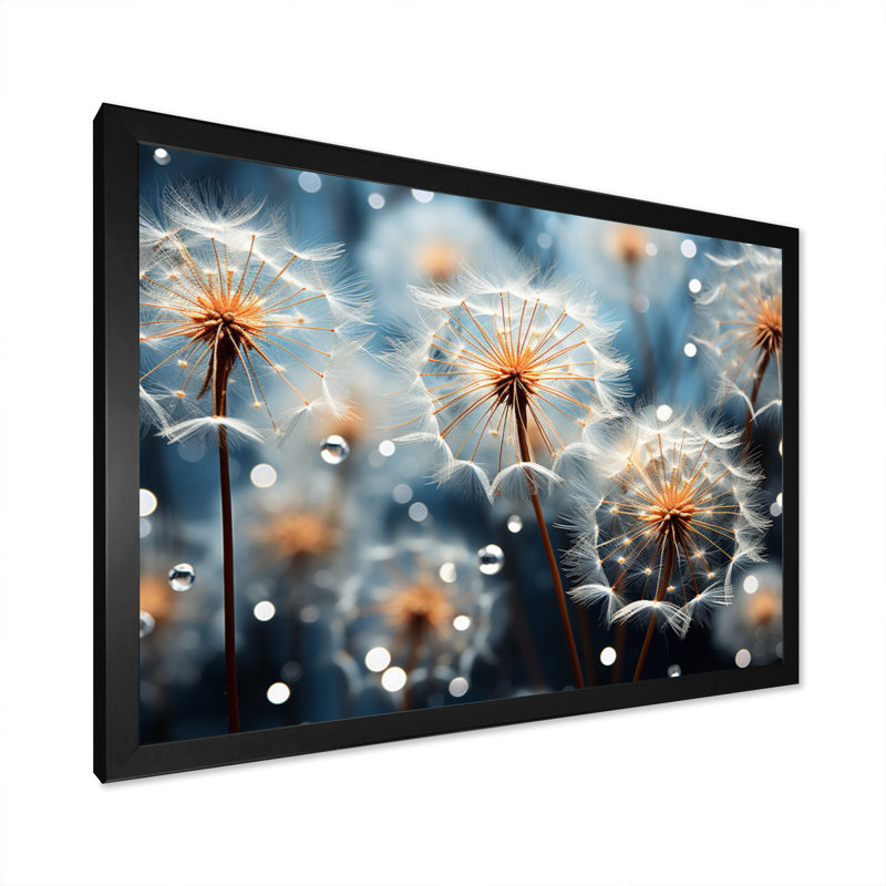 " White Teal Dandelion Symphony III ", Cadre simple noir, H 30 po x l 40 po x P 1,5 po