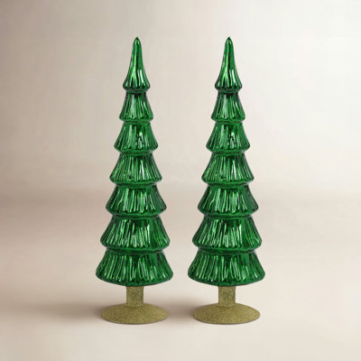 Hasika 2-Piece Green Glass Tabletop Tree Set