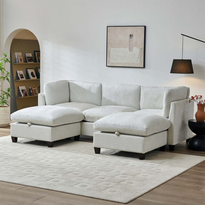 96.5 Inch U Shape Sectional Couch With Storage, Soft Chenille Upholstery, 3-Seater And Two Ottomans For Cozy Living Rooms