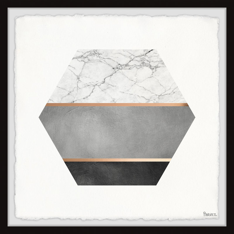 « hexagonal marbré », reproduction encadrée, H 12 po x l 12 po x P 1,5 po