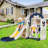 6 in 1 Toddlers Slide and Swing Set, Kids Slides w/Climber, Storage, Basketball Hoop, Ball, Suction Cup Reinforced-93488498