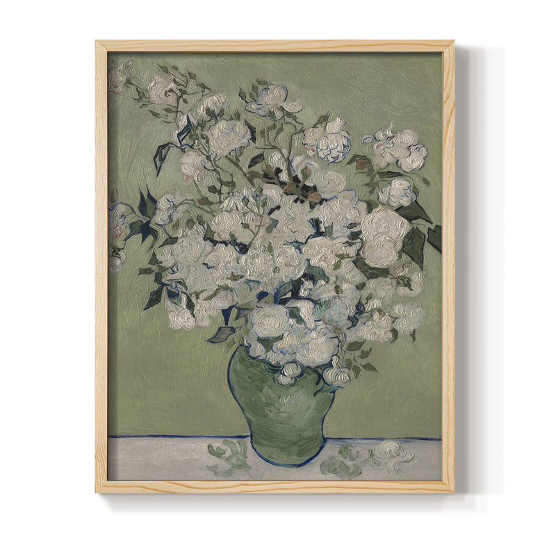 Imprimé floral rétro CCLV, impression sur bois massif, Naturel, H 21 po x l 17 po
