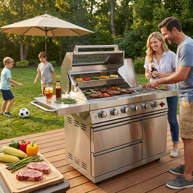 Îlot de cuisine pour barbecue à 6 brûleurs en acier inoxydable 75300 BTU Deluxe (argent), Argent